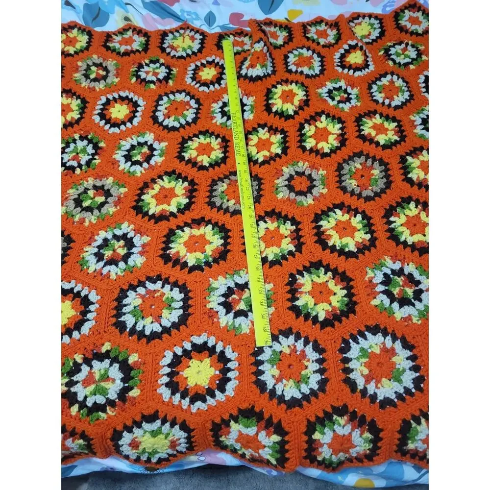 Vtg Granny 3D Flower Square Crochet Afghan Blanket Grannycore Handmade